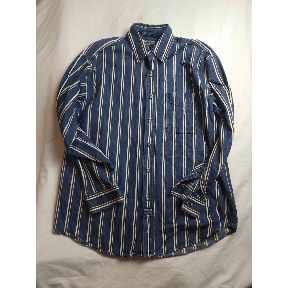 Vintage 90s Coliseum Shirt Mens M Striped Heritage Normcore Cotton Long Sleeve